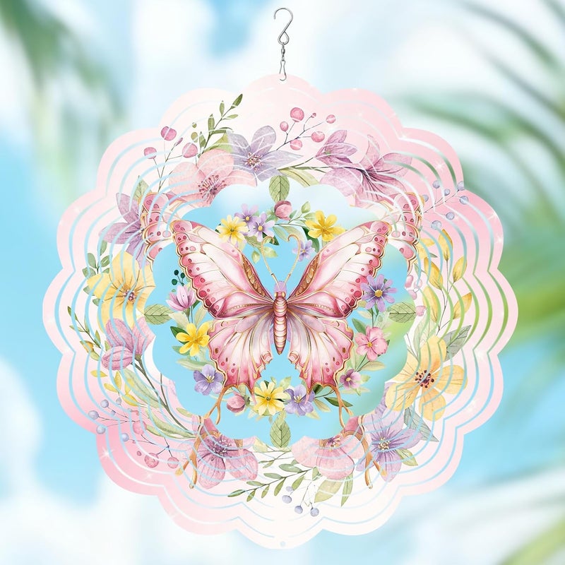 WAZZIO Butterfly Wind Spinners Outdoor, Birthday Gifts for Women Wife Mom, Butterfly Hanging Wind Sculptures Spinners for Christmas, 12 inch Outdoor Indoor Hanging Ornament for Garden Backyard Lawn - Image 1